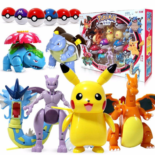 Pokemon Pokeball Set mit Figur (Pikachu, Glurak, Bisaflor, Turtok, Garados)